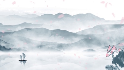 中国风水墨山水云雾荷花