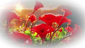 清晨阳光中的鲜花