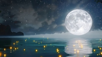 月亮海面星空流星