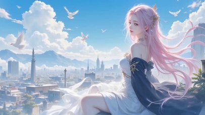 唯美治愈浪漫粉色长发女神