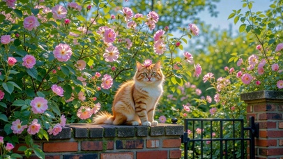 花丛橘猫春日治愈美图
