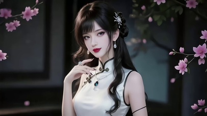 庭院花开映佳人