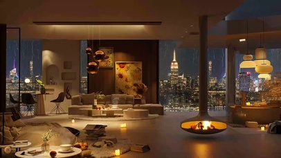 豪华公寓休息室里的城市之光