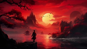 国风水墨夕阳红