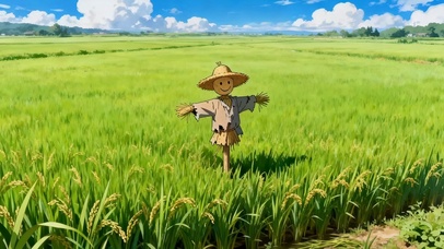 4K蓝天绿野稻草人