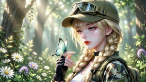 林间迷彩少女与蝴蝶