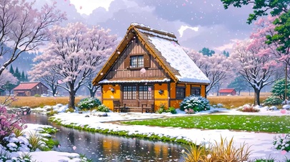 雪天乡村小屋