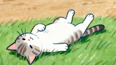 可爱猫咪躺着草地带鱼屏