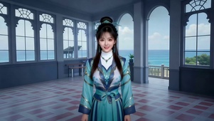 豪华海景宫殿里跳舞的古风美女