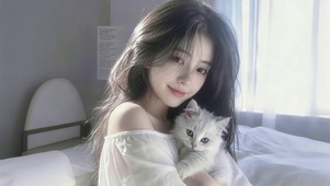 居家女孩和猫咪
