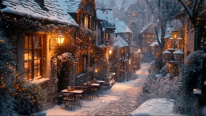 静谧欧洲小镇雪夜