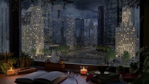 城市窗外阴雨夜