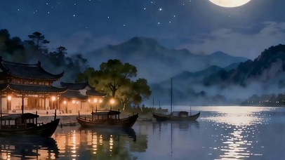 夜景树木河流带鱼屏