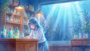 水族馆旁的少女