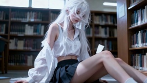 学园图书馆的随性阅长腿美女