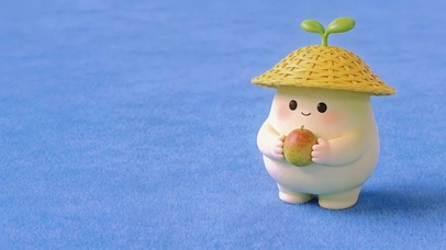 可爱草帽豆芽团子抱苹果