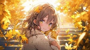 秋天女孩和猫