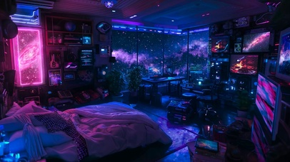 霓虹科幻太空房间