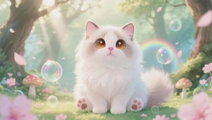 花瓣飘落可爱的猫咪