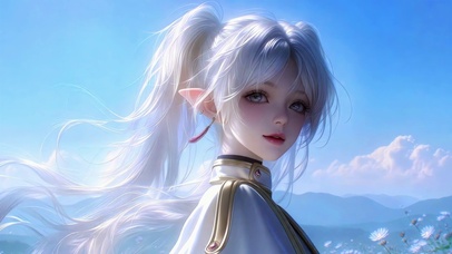 晴空下的银发精灵美少女