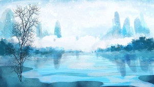 蓝色中国风古风水墨风