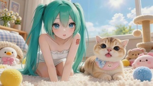 居家可爱女孩猫咪