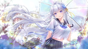 唯美清纯雨后放学少女