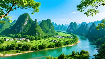 绿色护眼山水