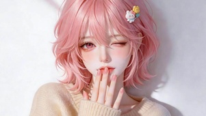 浅粉甜美短发女孩