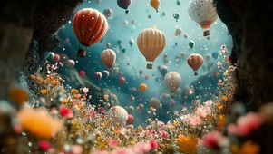 微观山洞花海热气球