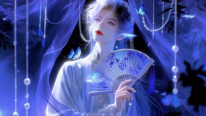 蓝纱笼月  执扇惊鸿