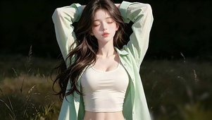 感受轻风阳光的草原少女