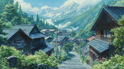 绿色静谧夏日乡村小镇