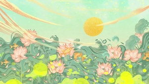 国风夕阳牡丹花
