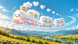 云端可爱小火车治愈风景