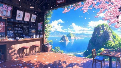 白云树木海景