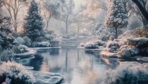 冬日唯美庭院园林风景