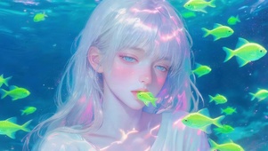 水下女孩和小鱼