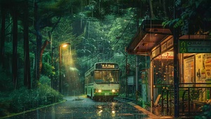 雨中巴士站
