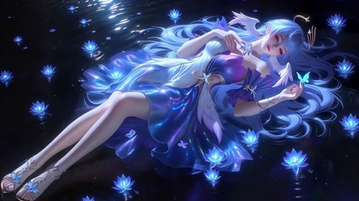 幽水蓝莲静眠蓝发美少女