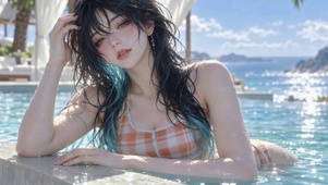 临海泳池清凉美女