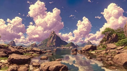 蓝天清新阳光溪流