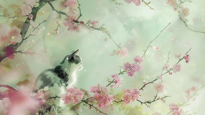 清新治愈花与猫