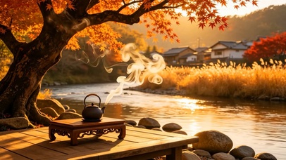 秋天芦苇河边枫树