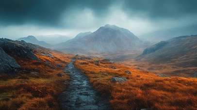 静谧迷雾秋日岩石草原