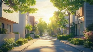 静谧清晨城市小区街道