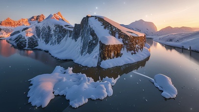 湖中雪景