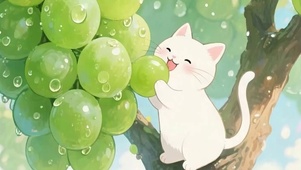 树上吃葡萄猫咪带鱼屏