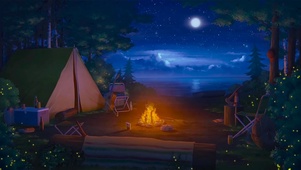 夜晚湖边露营