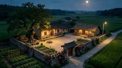 夜晚宁静村庄